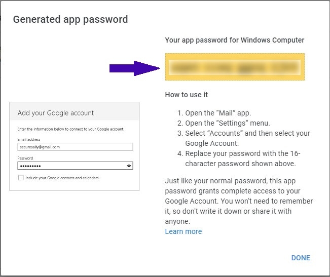 Generated app password